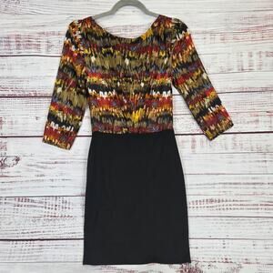 Aryn K Bodycon Mini Dress with Silk Top S Pleated High Neck Fitted Skirt Party